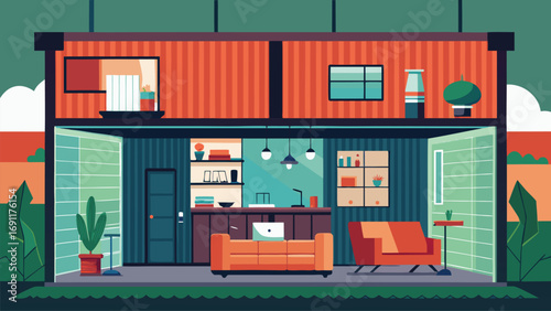 Shipping Container House inside view and outside view, 3D Images of Modern Shipping Container Houses