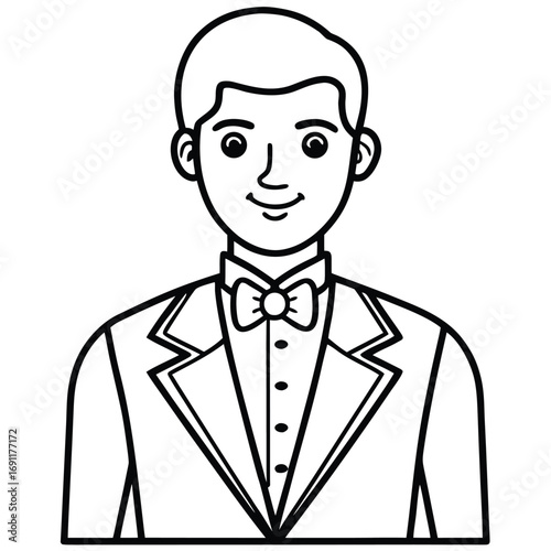 Outline Drawing of a Handsome Man Dressed Formally for a Special Occasion