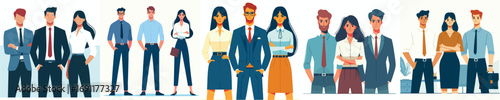 Diverse Business Team Standing Together – Professional Corporate Office Group Illustration