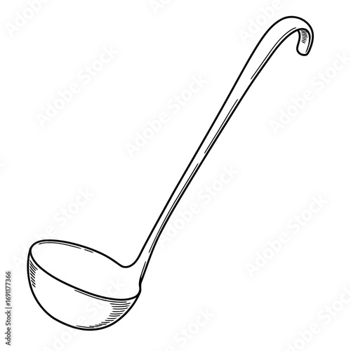 Classic soup ladle hand-drawn sketch illustration