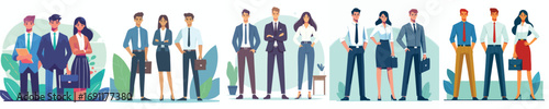 Professional Business Team Standing Confidently – Corporate Leadership and Office Workers
