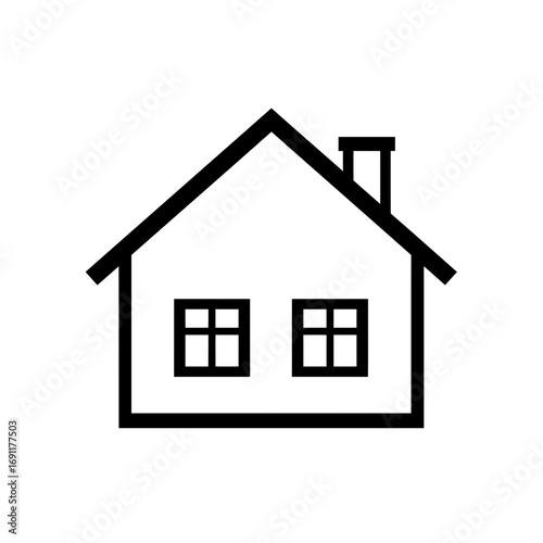 House Icon with Chimney and Two Windows