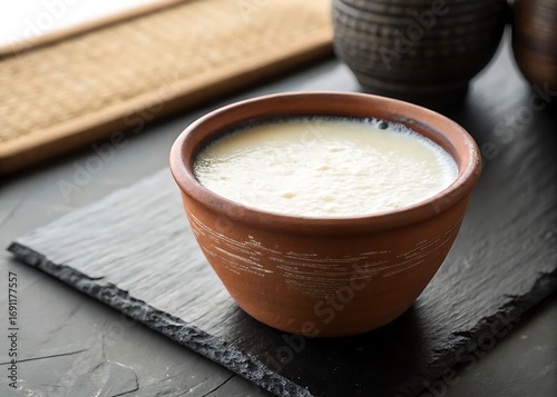 A hot cup of coffee with cinnamon and a mug of chocolate topped with cream served as a sweet breakfast beverage in a white cafe