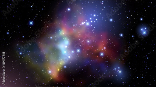 Vector illustration of a realistic galaxy in deep space with glowing stars and cosmic dust