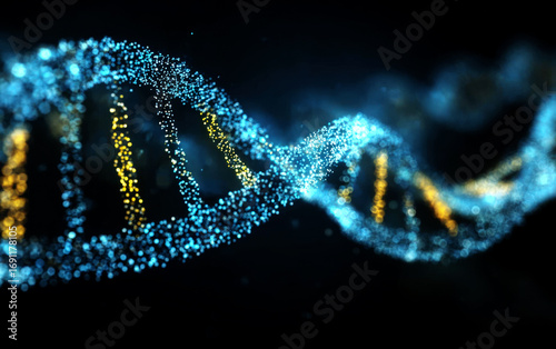 3D Rendering of a Glowing DNA Double Helix Structure