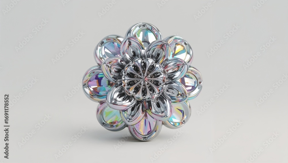 Fototapeta premium A delicate, shimmering glass flower crafted to perfection. A close-up studio shot captures the unique iridescence and intricate details.