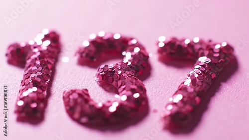 Sparkling Magenta Number 137 with Glitter on Pink Background Decoration
