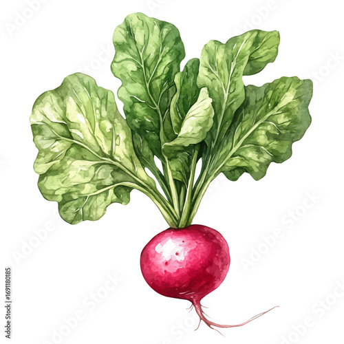 Radish, watercolor illustration vector, isolated on a white background.