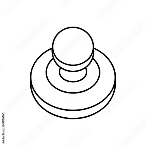 Outline drawing of a round stamp with a circular base and a spherical knob on top in white background on transparent background