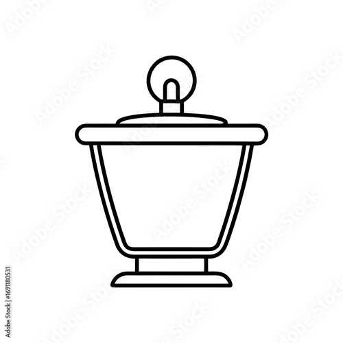 Outline drawing of a sugar bowl with a lid and a knob on top in a simple black and white design style on transparent background