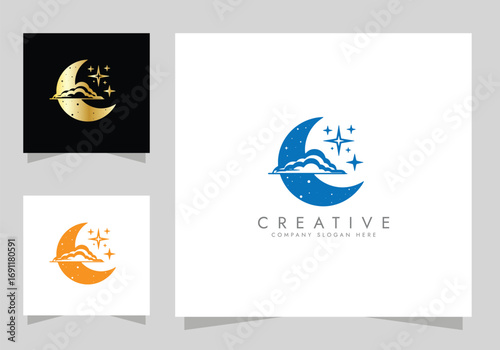 Half moon, stars and cloud logo, Crescent Moon, Logo for Nighttime or Dream Themes vector design
