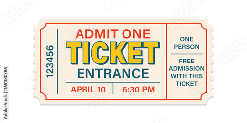 Cinema coupon for festivals, event, theater, concert, play. Vector illustration isolated on white background.
