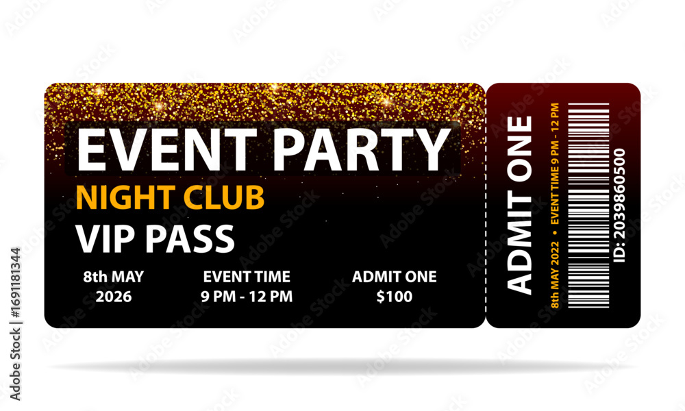 Obraz premium Realistic detailed VIP cinema coupon for festivals, event, theater, concert, play. Vector illustration isolated on white background. 