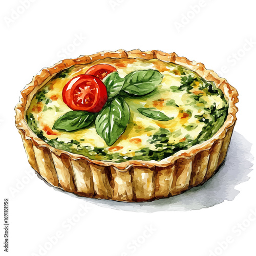 Quiche, watercolor illustration vector, isolated on a white background.