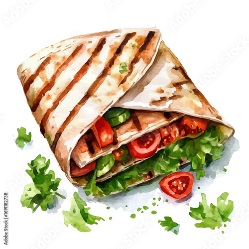 watercolor of Quesadilla, vector, isolated on a white background.
