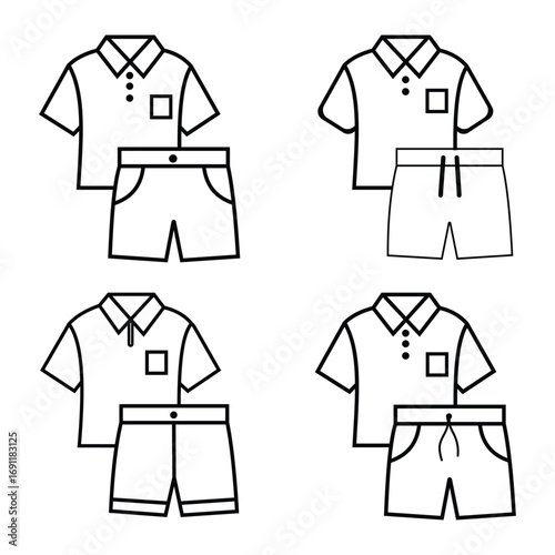 Shirt and pants set icon. Knee length pants icon set, Shorts t-shirt.  vector illustration .