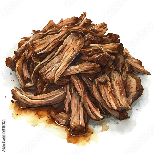 Pulled Pork, watercolor illustration vector, isolated on a white background.