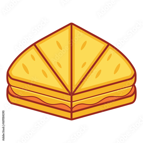 Triangle sandwich cut in half on a white background