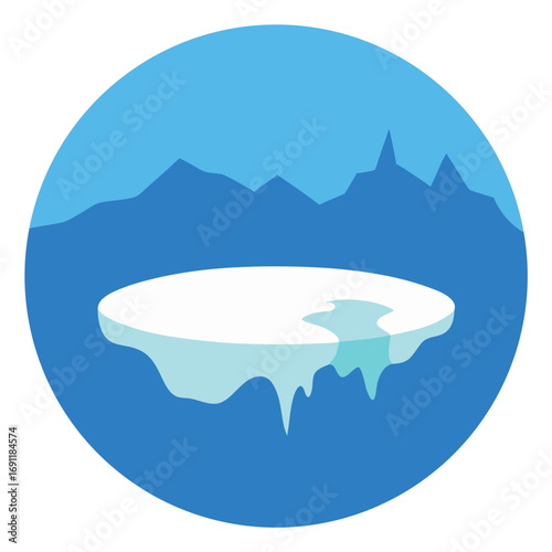 Abstract arctic landscape illustration with floating iceberg under blue sky