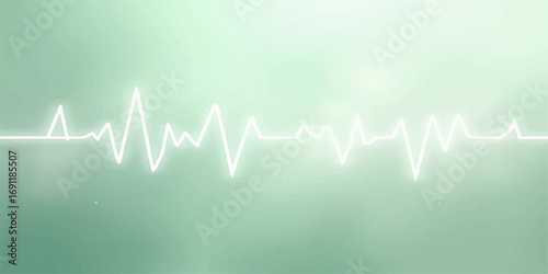 A medical illustration shows a green electrocardiogram (ECG) wave tracing a heartbeat on a monitor
