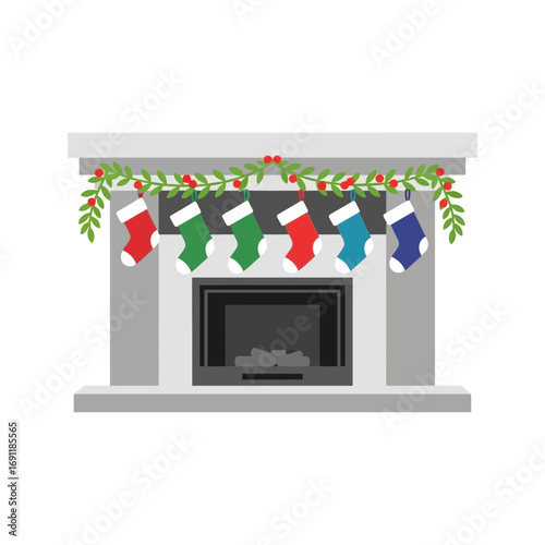 Festive Fireplace with Colorful Christmas Stockings Displayed