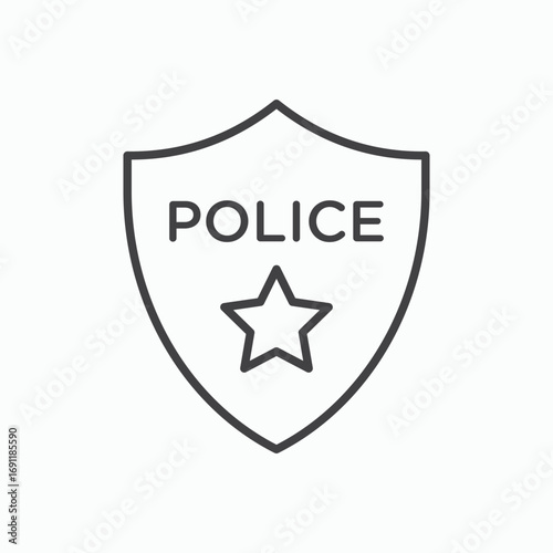 Police badge icon stroke liner version on white background