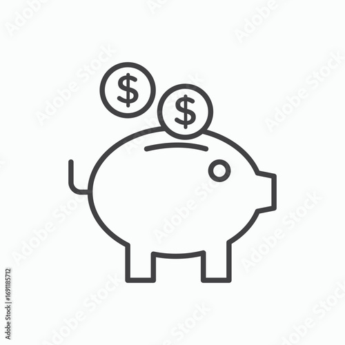 Piggy bank icon stroke liner version on white background