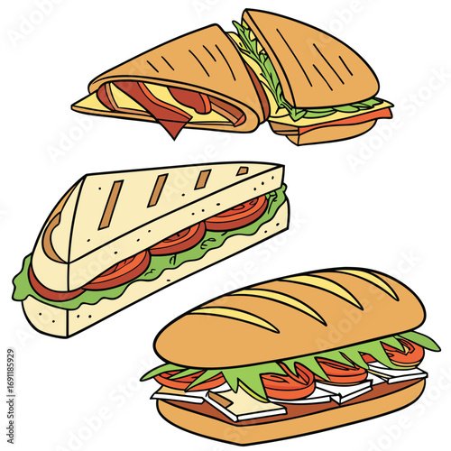 Variety of Sandwich Designs Grilled, Panini, and Submarine Sandwich Concepts
