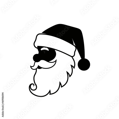 Santa Claus Head Silhouette with Hat and Beard