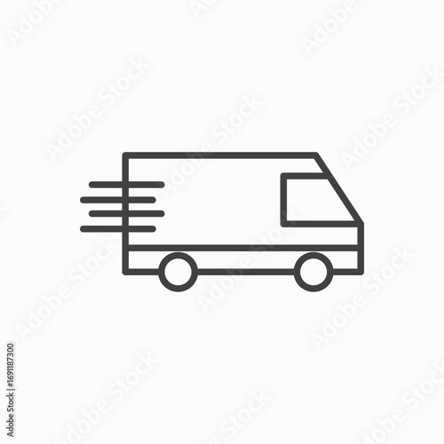 Fast shipping delivery truck icon stroke liner version on white background