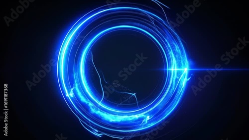 Abstract Electric Circle Animation with Blue Glowing Effect on Black Background