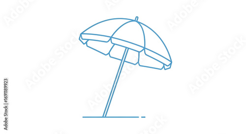 Simple umbrella outline icon — minimal blue parasol line drawing on white background