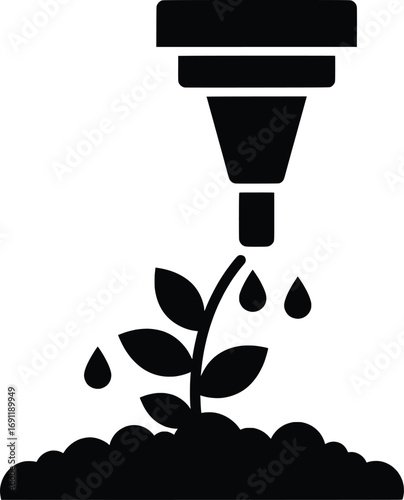 Vector Illustration of Automated Watering System Nurturing Plants in a Garden Environment from Above