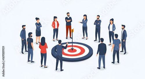 Business strategy and project management illustration — teamwork checklist, target archery, KPI progress and project growth concept