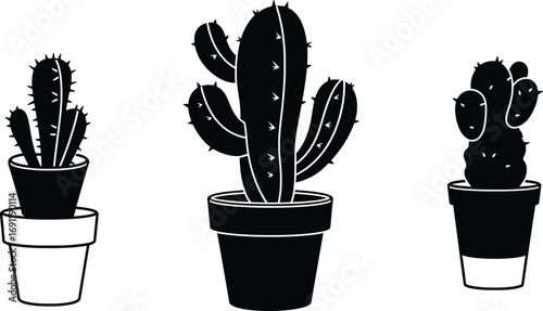 Growing Plants, Subject: Cacti Silhouettes, Location: Indoor Garden, Content Type: Vector Artwork, Environment: Minimalist, Viewpoint: Artistic, Concept: Modern Design