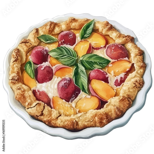 Peach Cobbler, watercolor drawing vector, isolated on a white background.