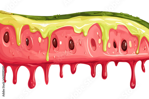 Thick juicy slice of watermelon with dripping freshness, placed on transparent background 