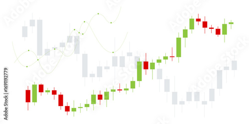 Two red green and grey Japanese candlestick graph charts on white background. abstract vector background