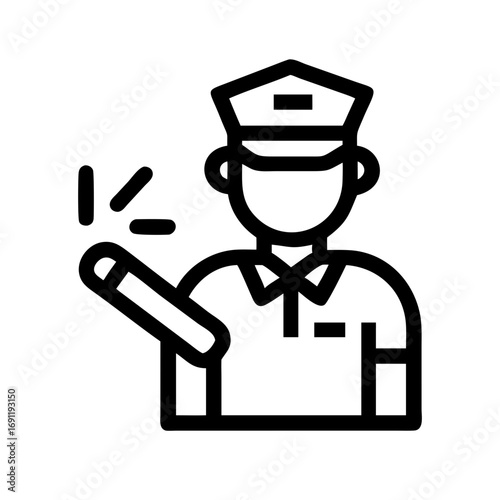 Icon depicting a police officer in uniform holding a baton with motion lines indicating action or movement