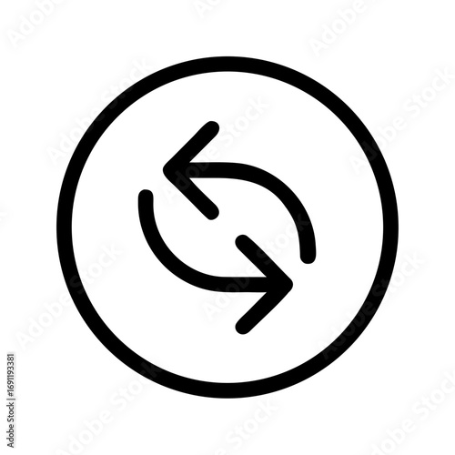 Black circular arrow icon indicating a process of reversal or exchange within a defined boundary line