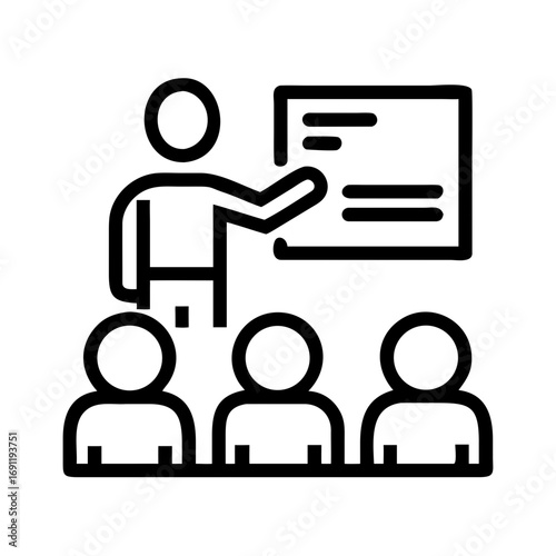 Illustration of a presenter standing before an audience with a presentation board displayed clearly