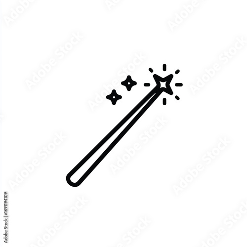 Magic wand icon with sparkling stars vector illustration enchantment and fantasy wizardry symbol simple outline graphic design