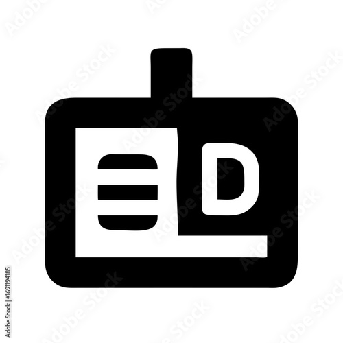Black and white id card with rounded corners and a rectangular slot for attaching a lanyard or clip