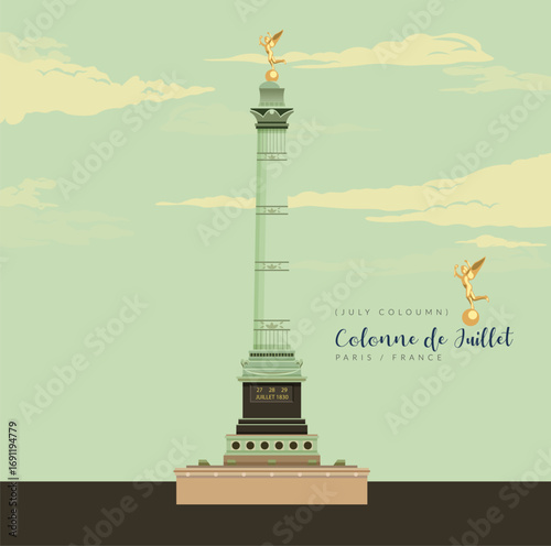 Colonne de Juillet ( The July Coulmn ) - Paris, France - Stock Illustration
