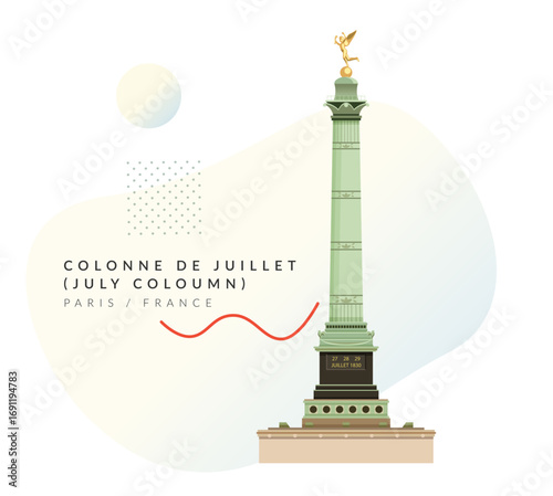 Colonne de Juillet ( The July Coulmn ) - Paris, France - Stock Illustration