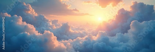 Serene landscape with ethereal light streaming through clouds, creating a mystical, gentle wind effect Perfect for fantasy, spirituality, and nature themes , air, energy