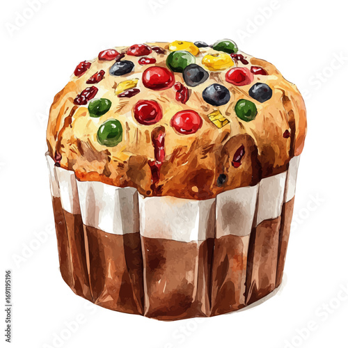 watercolor of Panettone, vector, isolated on a white background.