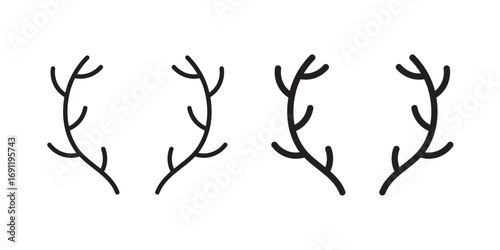 Reindeer Antlers icon. Engraving of leafless bough for icon or logo. Vector illustration with stroke and fill on a white background.