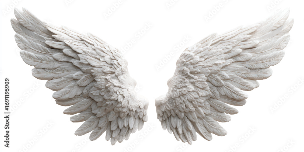 Fototapeta premium Majestic Angel Wings Gracefully Spread Open on a Clean White Background Symbolizing Freedom and Hope