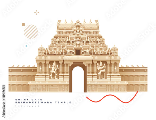 Entry Gate of Brihadeeswara Temple, Thanjavur - Stock Illustration